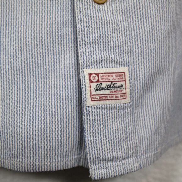 Levi Strauss Signature Mens 2XL White Blue Striped Cotton Long Sleeve Button Up - Picture 5 of 7